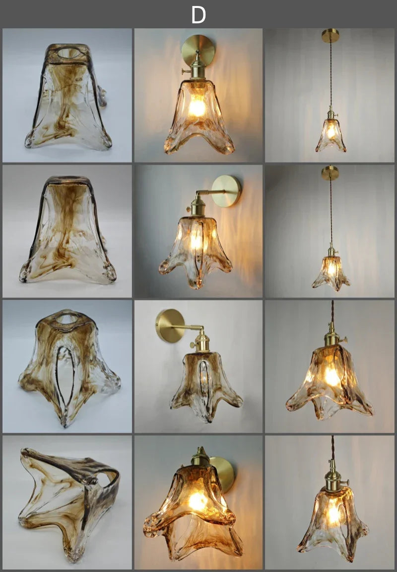 Glass lampshade paired with all copper lamp head with switch DIY pendant lampshade thickened transparent amber glass