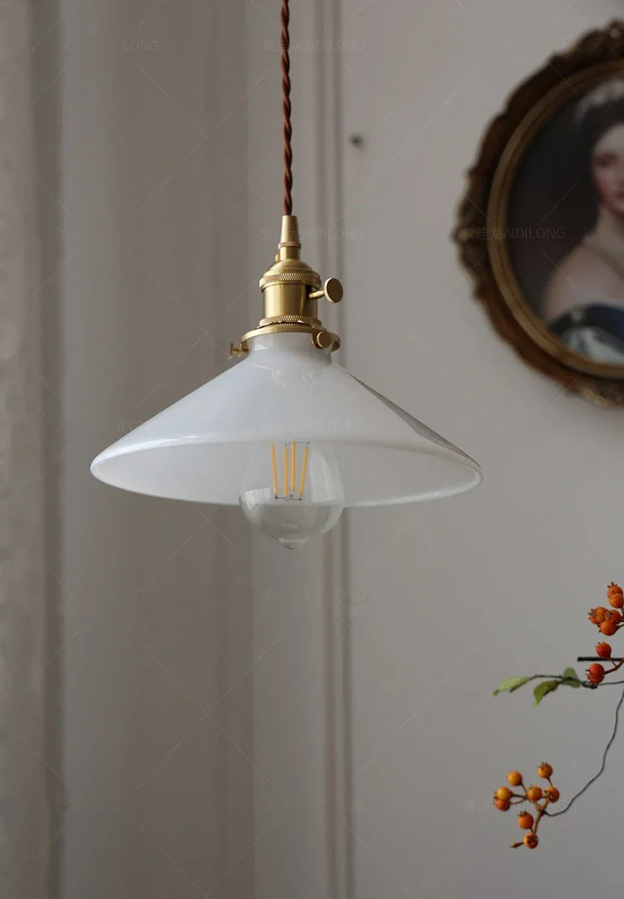 IWHD White Green Glass LED Pendant Lights Fixtures Copper Socket Wood Bedroom Living Room Stair Nordic Edison Handing Lamp