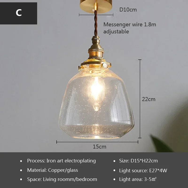 Glass Pendant Light Nordic Dining Room Retro Chandeliers Creative Minimal E27  Transparent Lampshade For Restaurant Lamp Lustre - Adrianas Specialty Lamp Shades