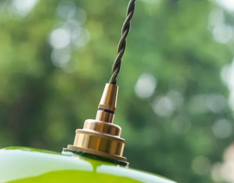 IWHD Green Lotus Lampshade LED Pendant Lights Cafe Restaurant Bar Loft Living Room American Vintage Brass Glass Hanging Lamp