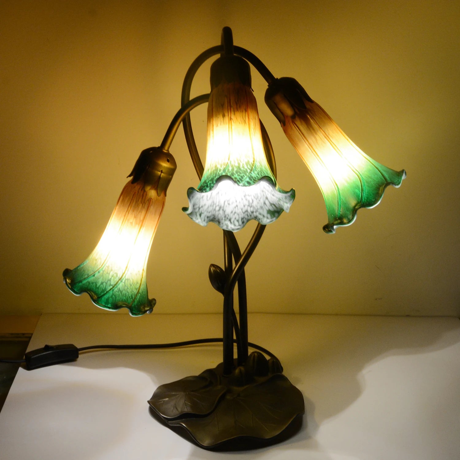 Amber-Green Pond Lily Lamp Shade   Glass Lampshade  4.5" Wide X 6" Tall X 1.5" Fitter Lighting Accessories - Adrianas Specialty Lamp Shades