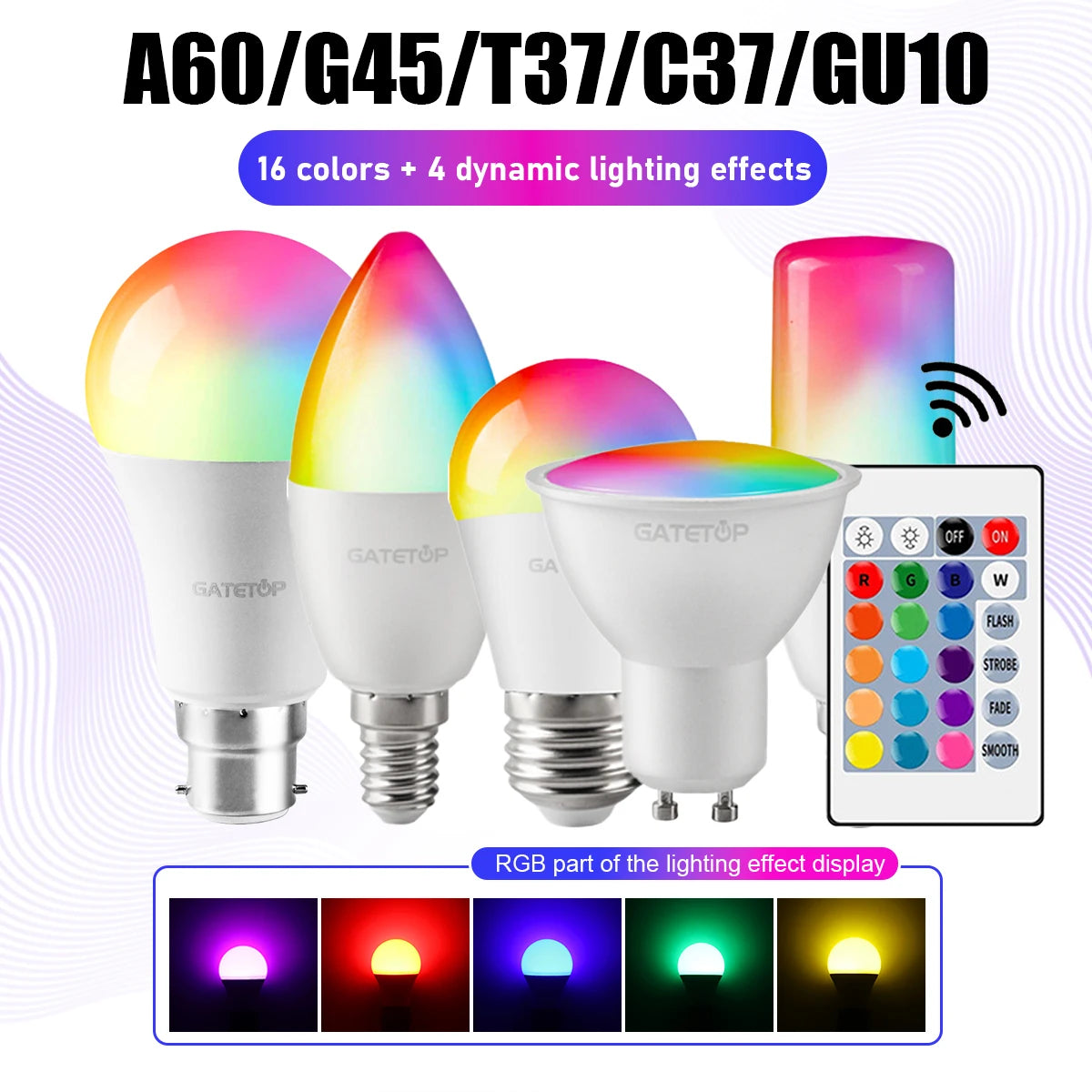1-10PCS Smart RGBW LED Bulb Spotlight E27 E14 B22 GU10 with Infrared Remote Control Suitable for Colorful Home Lighting - Adrianas Specialty Lamp Shades