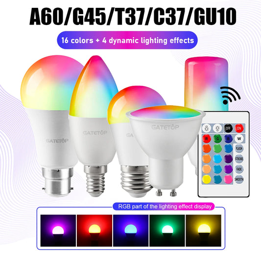 1-10PCS Smart RGBW LED Bulb Spotlight E27 E14 B22 GU10 with Infrared Remote Control Suitable for Colorful Home Lighting - Adrianas Specialty Lamp Shades