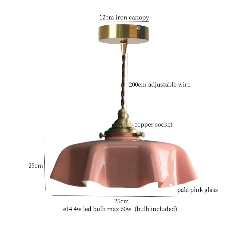 IWHD Green Lotus Lampshade LED Pendant Lights Cafe Restaurant Bar Loft Living Room American Vintage Brass Glass Hanging Lamp