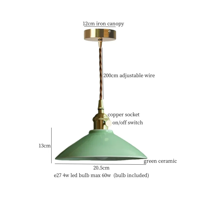 IWHD Green Ceramic Vintage LED Pendant