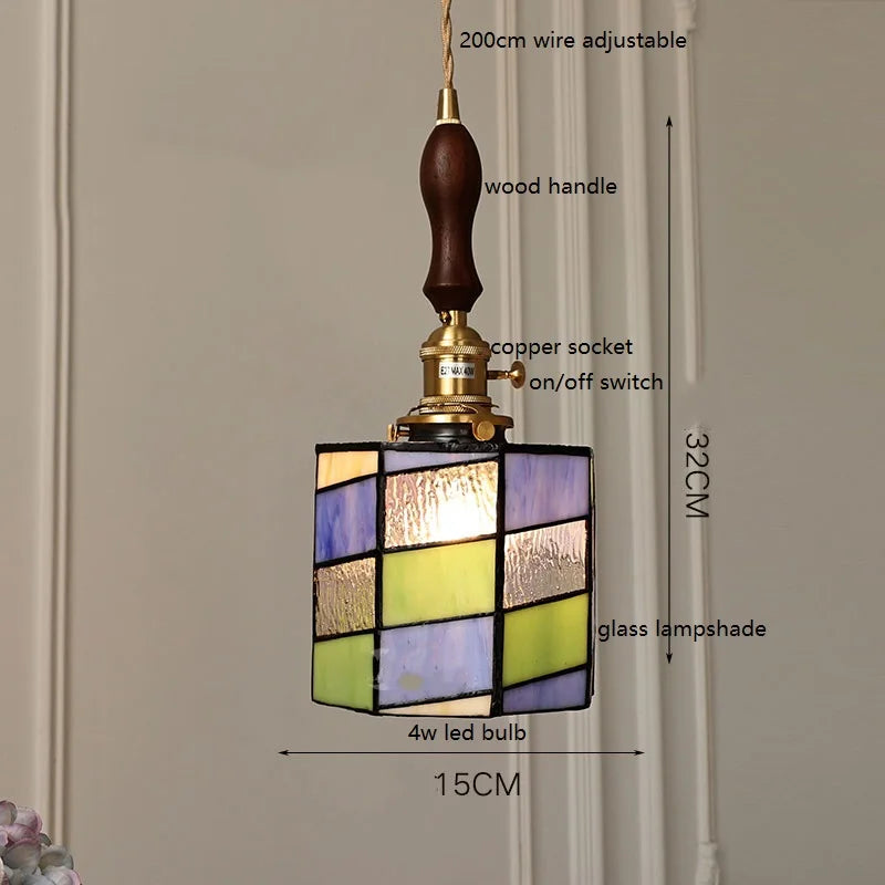 IWHD France Europe Style Stained Glass LED Pendant Light Fixtures