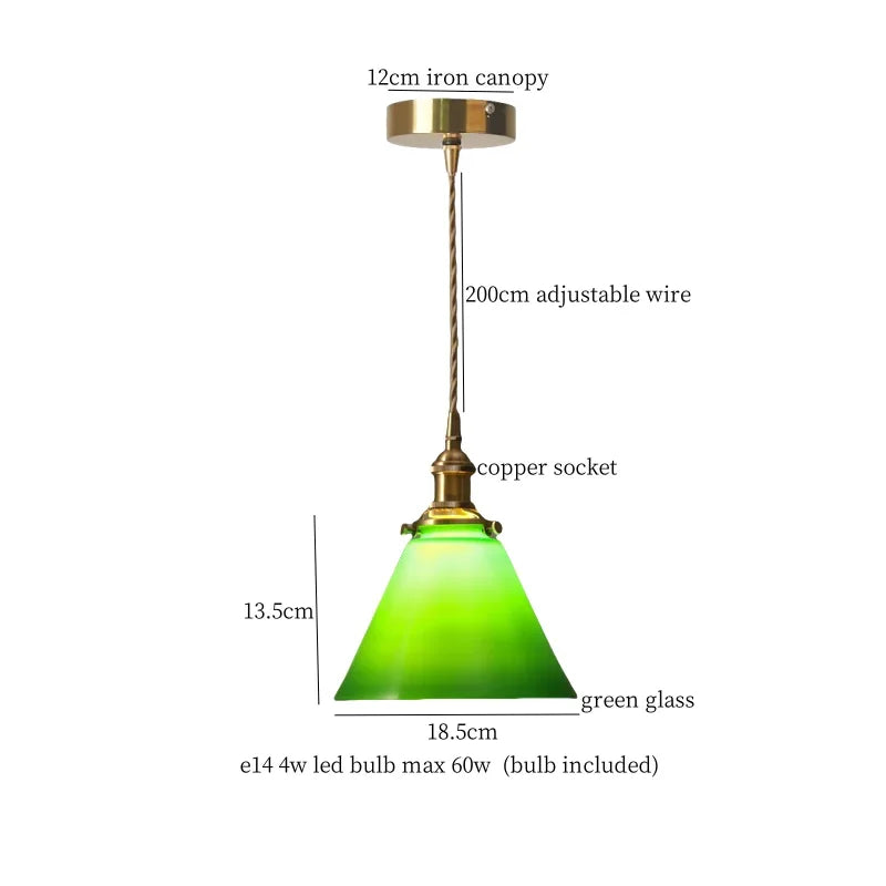 IWHD Green Lotus Lampshade LED Pendant Lights Cafe Restaurant Bar Loft Living Room American Vintage Brass Glass Hanging Lamp