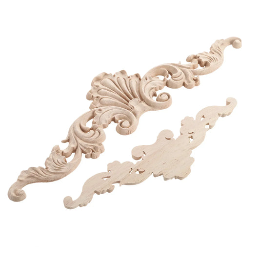 1Pc Crown Wooden Detal Strip Figurines Crafts Natural Floral Unpainted Wood Carved Corner Appliques Wall Door Furniture Decor