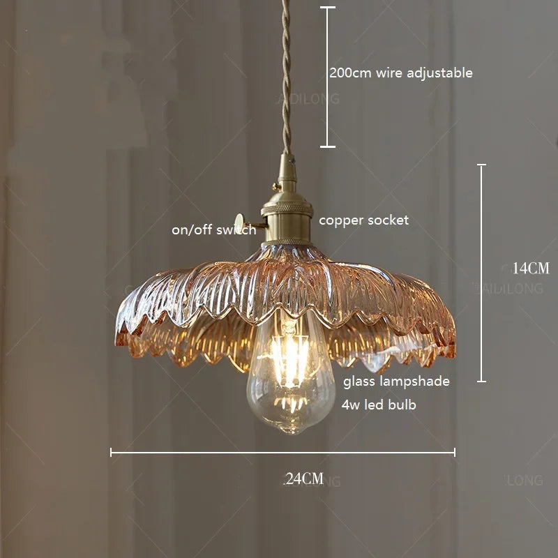 IWHD White Green Glass LED Pendant Lights Fixtures Copper Socket Wood Bedroom Living Room Stair Nordic Edison Handing Lamp