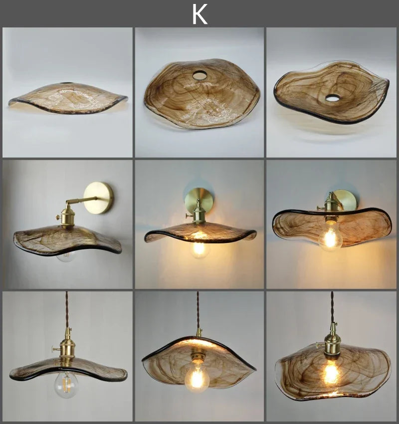 Glass lampshade paired with all copper lamp head with switch DIY pendant lampshade thickened transparent amber glass