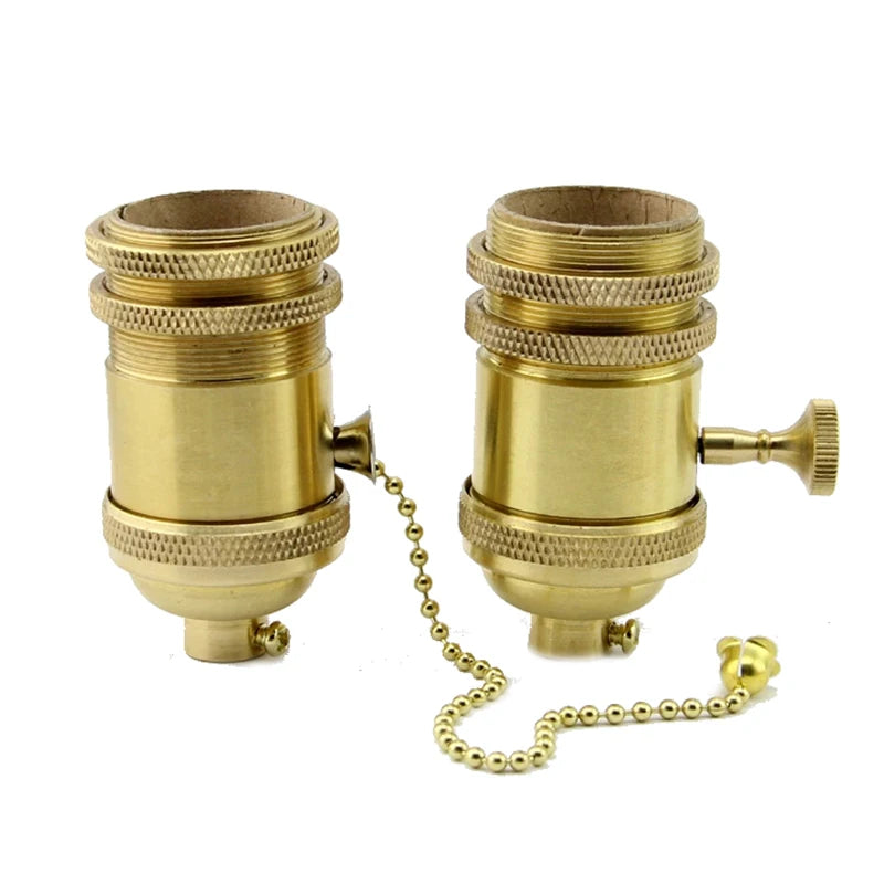 2PCS E26 E27 Copper Lamp Socket Vintage Solid Brass Screw Lamp Holder With Switch - Adrianas Specialty Lamp Shades