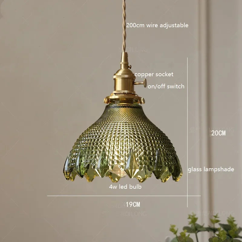 IWHD White Green Glass LED Pendant Lights Fixtures Copper Socket Wood Bedroom Living Room Stair Nordic Edison Handing Lamp