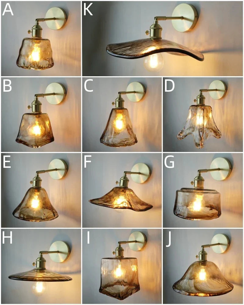 Glass lampshade paired with all copper lamp head with switch DIY pendant lampshade thickened transparent amber glass