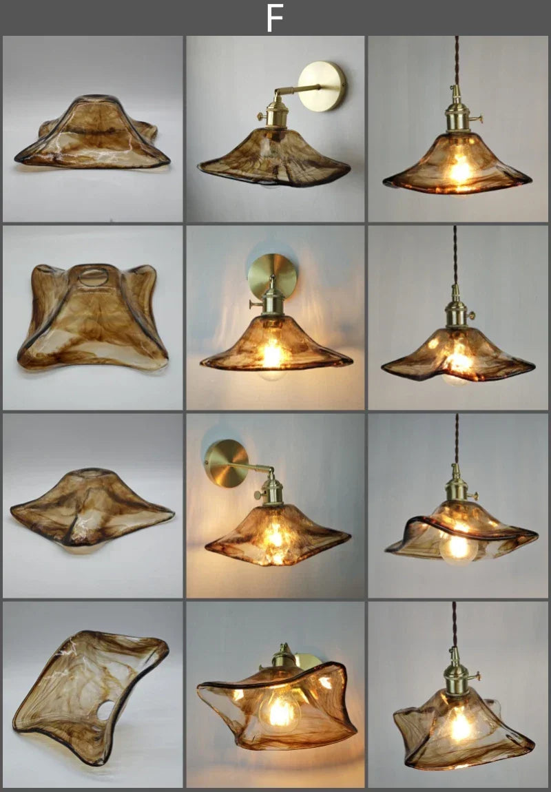 Glass lampshade paired with all copper lamp head with switch DIY pendant lampshade thickened transparent amber glass