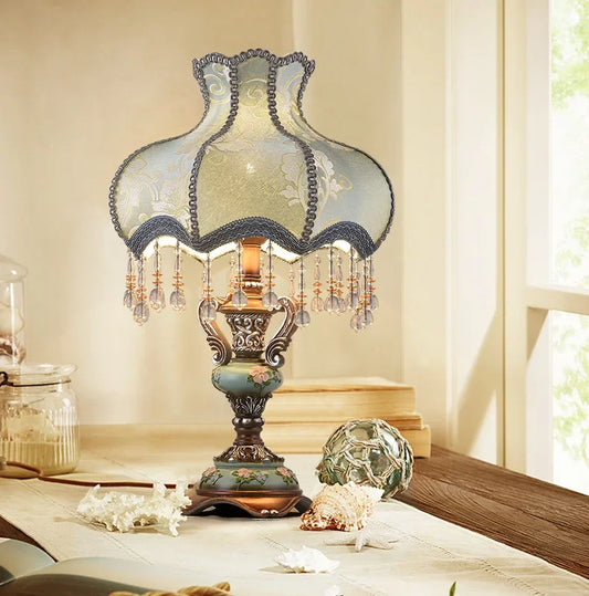 Table Lamp Victorian Jeweled Desk Lamp Floral Cloth Art Resin  Style for Bedroom - Adrianas Specialty Lamp Shades