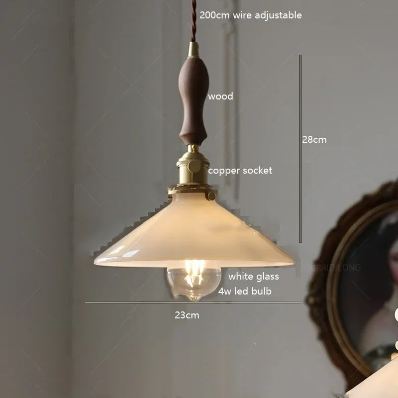 IWHD White Green Glass LED Pendant Lights Fixtures Copper Socket Wood Bedroom Living Room Stair Nordic Edison Handing Lamp