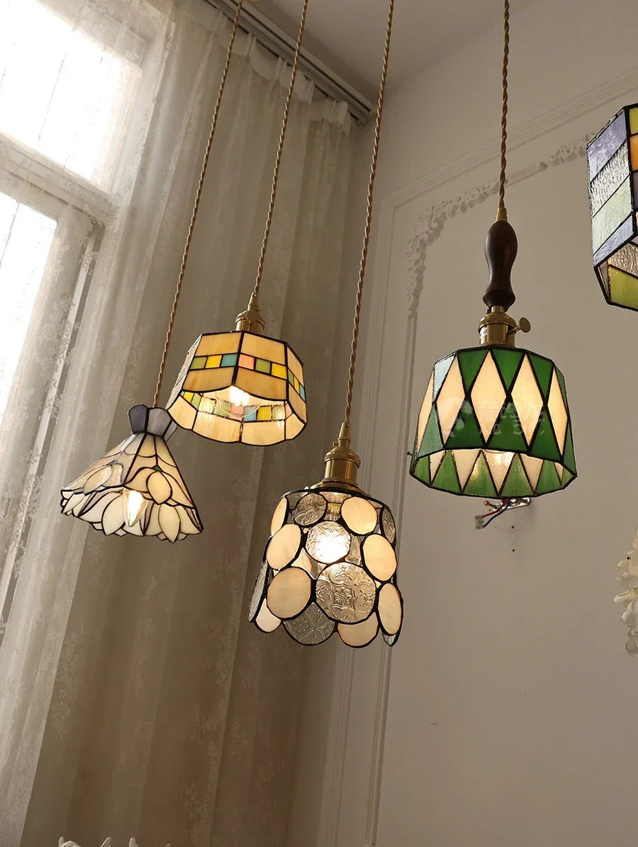 IWHD France Europe Style Stained Glass LED Pendant Light Fixtures