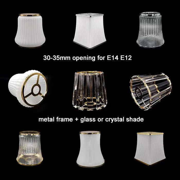Modern 30-35mm Opening Glass or Crystal Lamp Shade with Metal Frame for E14 E12 Chandelier Lampshade Replacement - Adrianas Specialty Lamp Shades