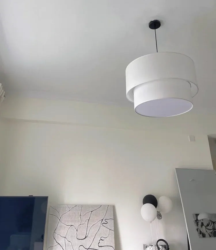 Modern Fixture E27 LED Minimalist Dining Room for Living Bedroom Study Double Linen White-Black-Beige Fabric Pendan Light - Adrianas Specialty Lamp Shades