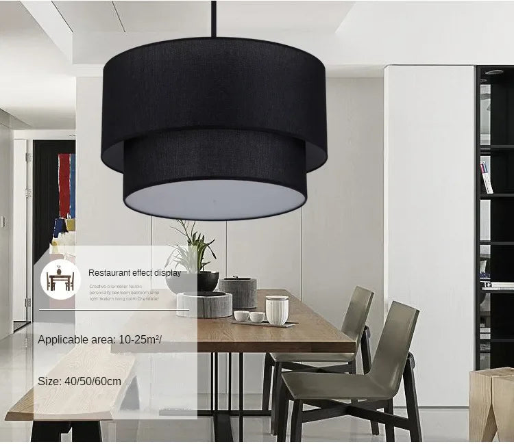 Modern Fixture E27 LED Minimalist Dining Room for Living Bedroom Study Double Linen White-Black-Beige Fabric Pendan Light - Adrianas Specialty Lamp Shades