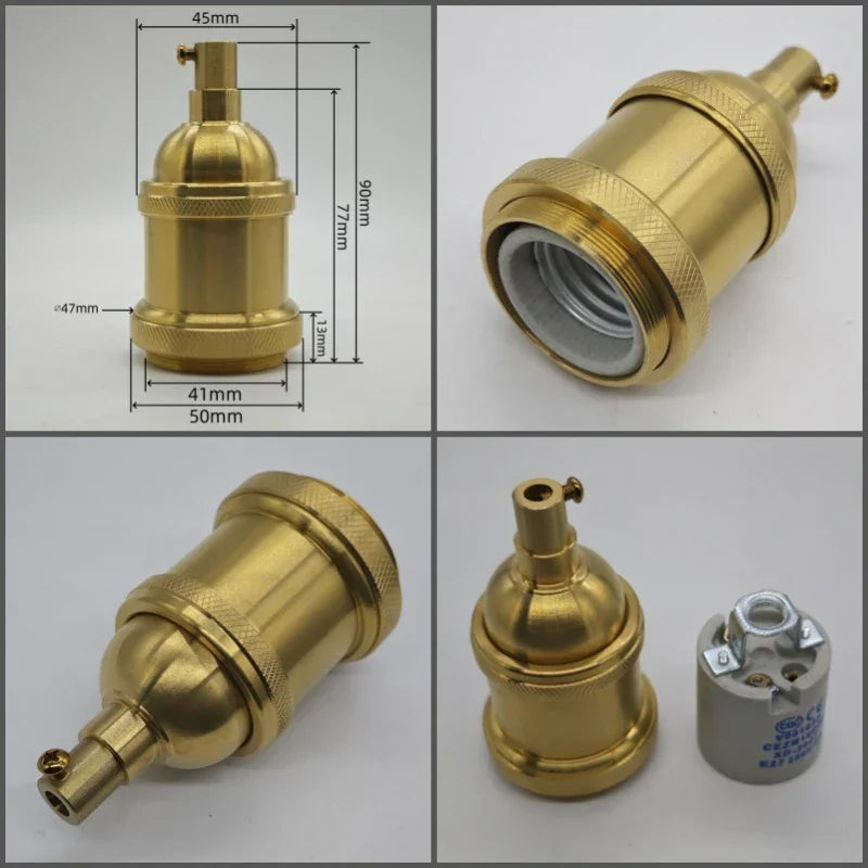 Edison lamp holder for shade Pure brass material quality vintage threaded Socket Bulb Fitting E27 UL/CE lighting copper base