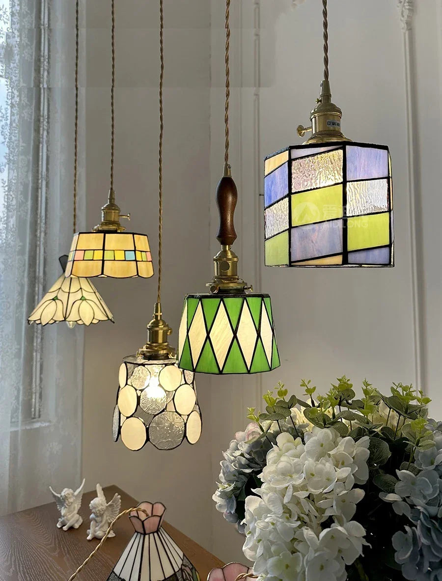 IWHD France Europe Style Stained Glass LED Pendant Light Fixtures