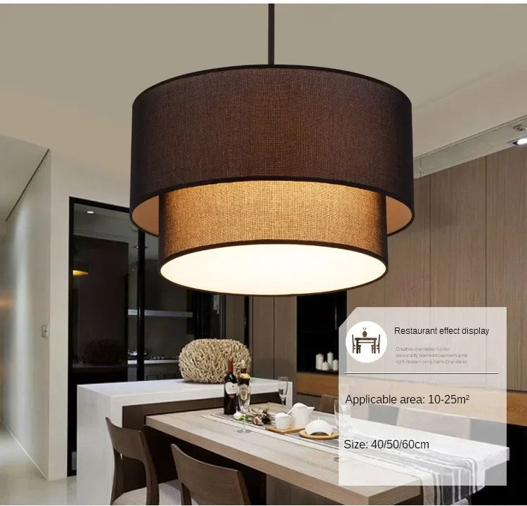 Modern Fixture E27 LED Minimalist Dining Room for Living Bedroom Study Double Linen White-Black-Beige Fabric Pendan Light - Adrianas Specialty Lamp Shades
