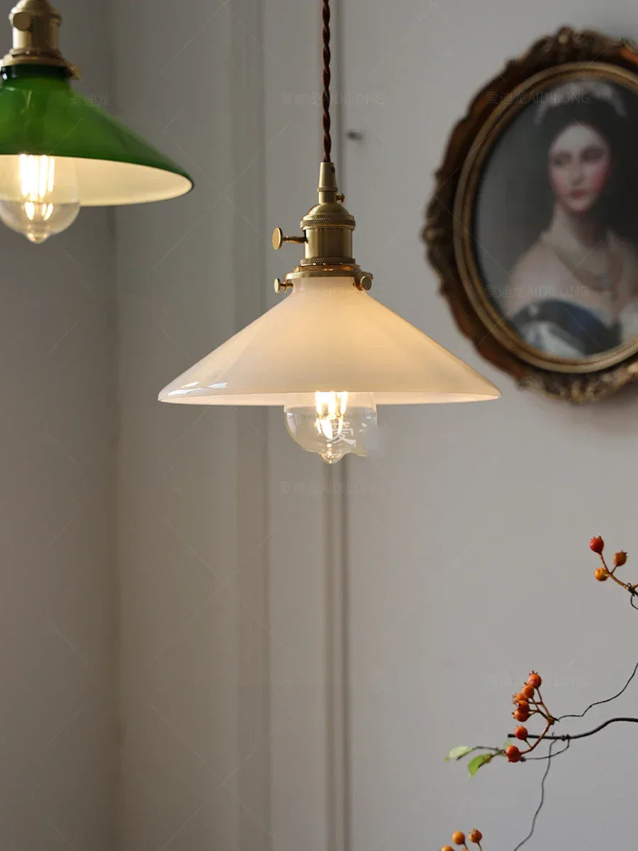 IWHD White Green Glass LED Pendant Lights Fixtures Copper Socket Wood Bedroom Living Room Stair Nordic Edison Handing Lamp