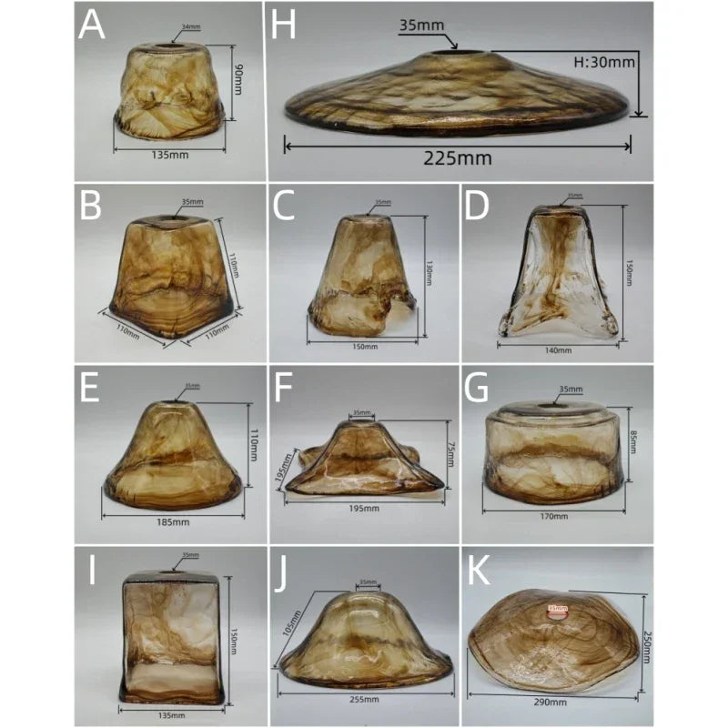 Glass lampshade paired with all copper lamp head with switch DIY pendant lampshade thickened transparent amber glass
