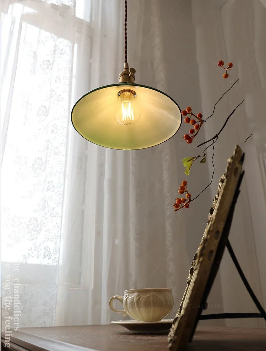 IWHD White Green Glass LED Pendant Lights Fixtures Copper Socket Wood Bedroom Living Room Stair Nordic Edison Handing Lamp