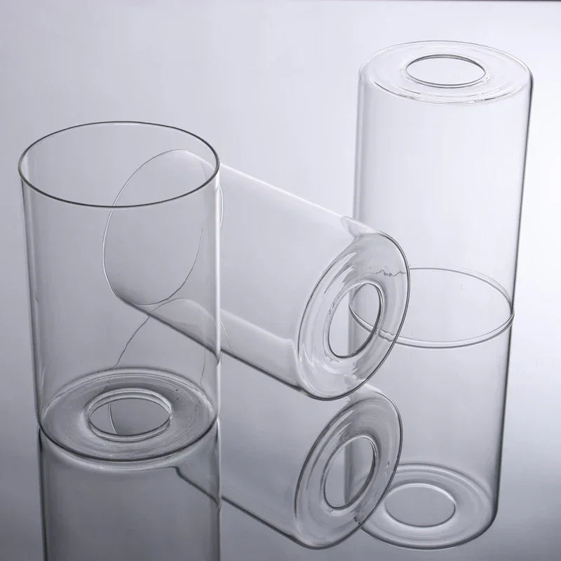 Cylindrical transparent/amber/smoke gray glass lampshade