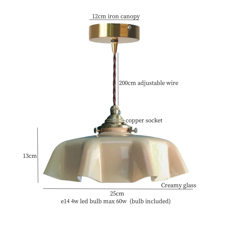 IWHD Green Lotus Lampshade LED Pendant Lights Cafe Restaurant Bar Loft Living Room American Vintage Brass Glass Hanging Lamp