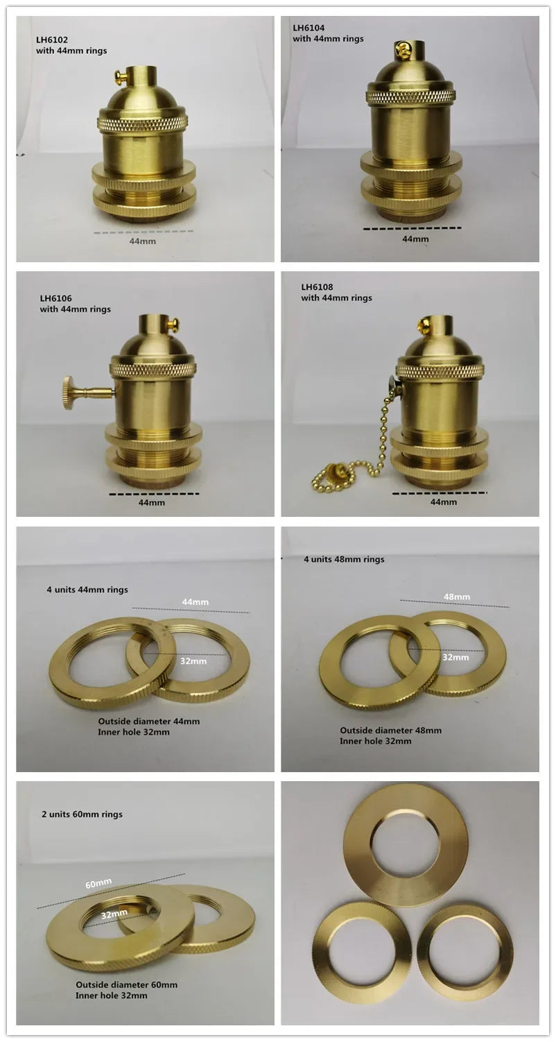 Brass 100% copper Lamp Holder Electric Light Socket Knob or Chain Switch