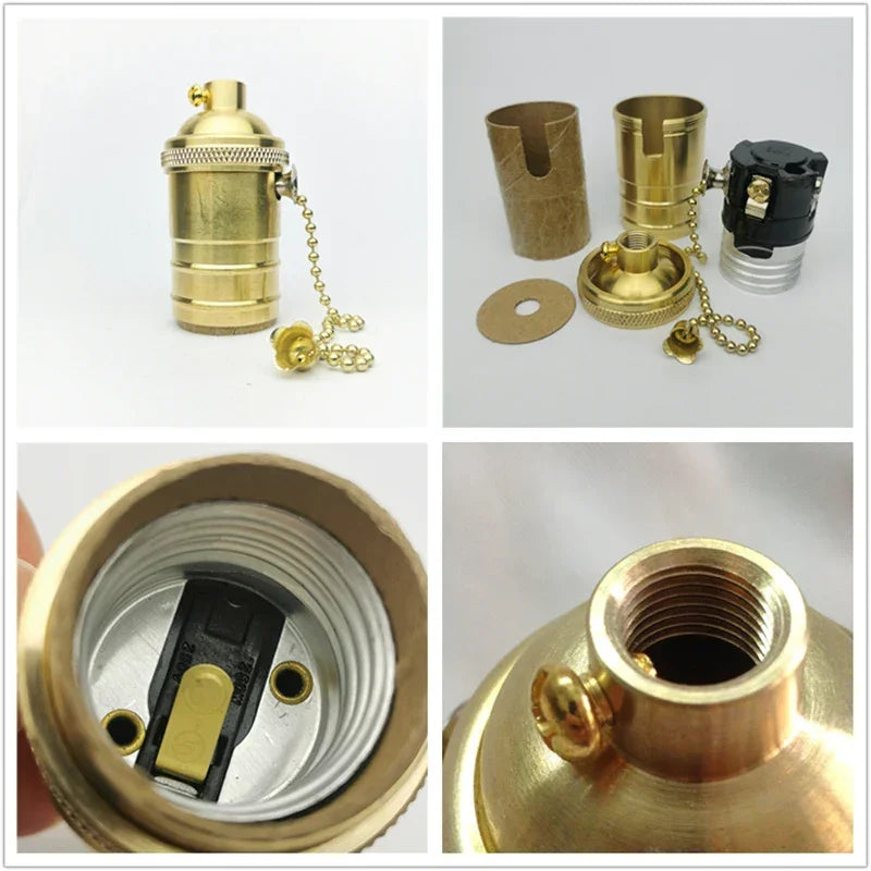 Brass 100% copper Lamp Holder Electric Light Socket Knob or Chain Switch