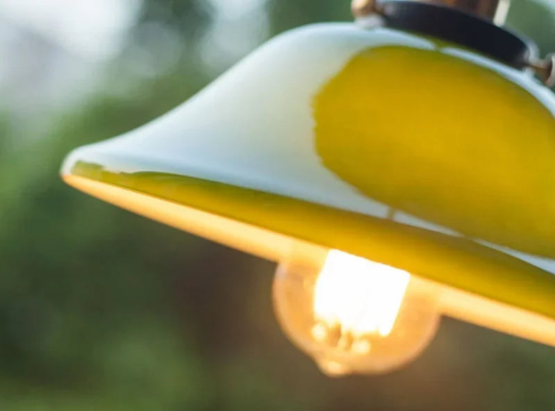 IWHD Green Lotus Lampshade LED Pendant Lights Cafe Restaurant Bar Loft Living Room American Vintage Brass Glass Hanging Lamp