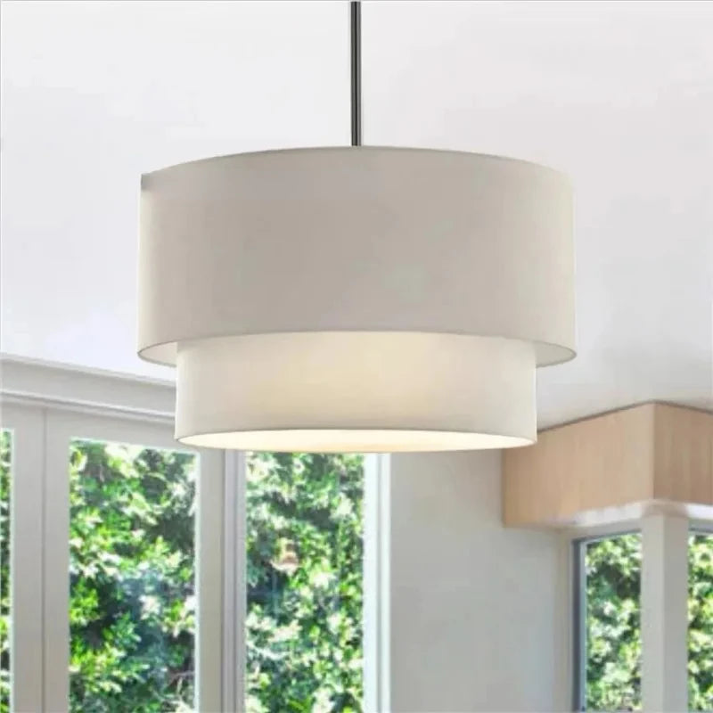 Modern Fixture E27 LED Minimalist Dining Room for Living Bedroom Study Double Linen White-Black-Beige Fabric Pendan Light - Adrianas Specialty Lamp Shades