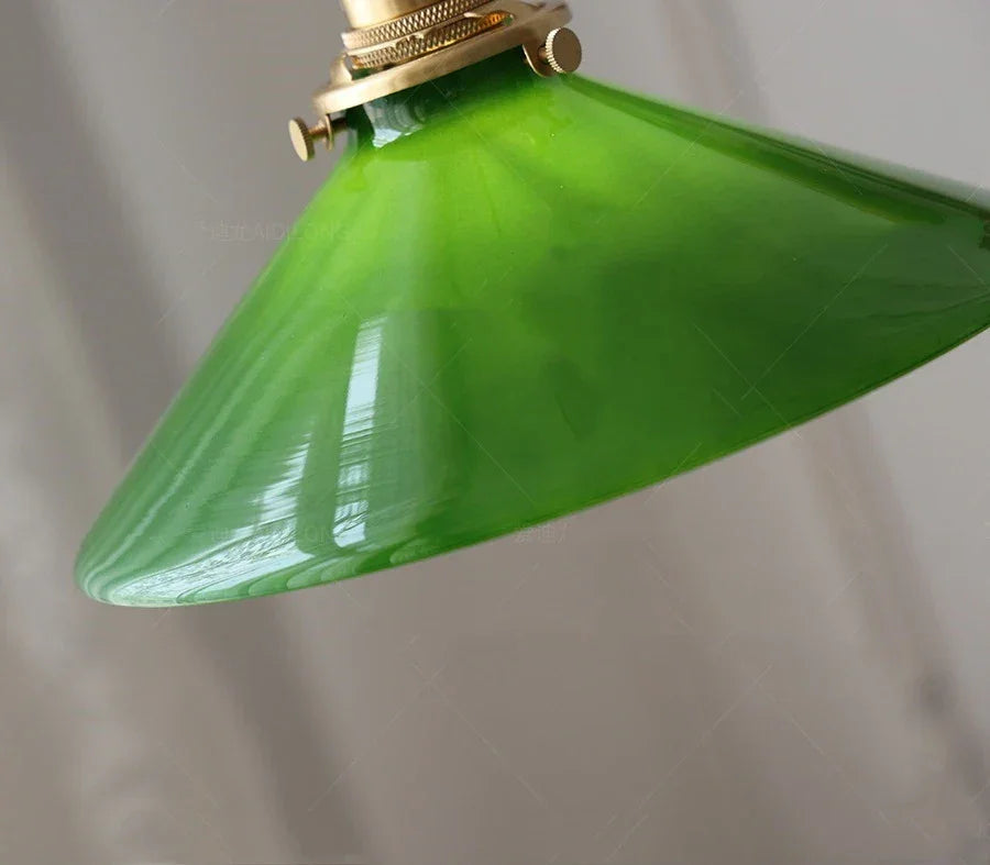 IWHD White Green Glass LED Pendant Lights Fixtures Copper Socket Wood Bedroom Living Room Stair Nordic Edison Handing Lamp