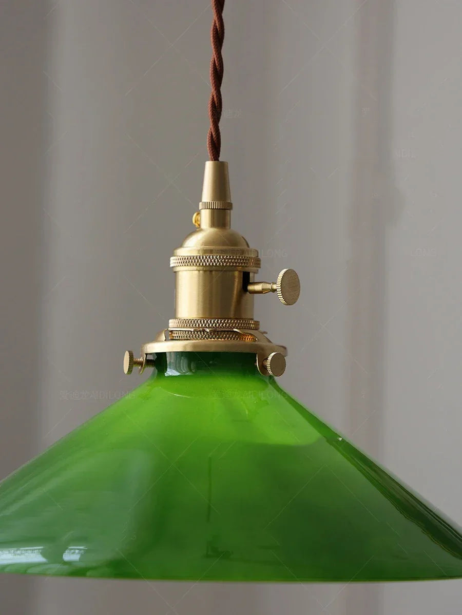 IWHD White Green Glass LED Pendant Lights Fixtures Copper Socket Wood Bedroom Living Room Stair Nordic Edison Handing Lamp