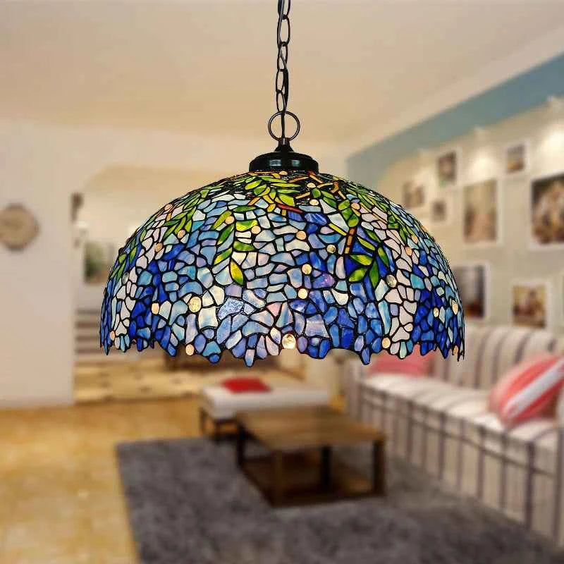 Tiffany Retro Pendant Light Stained Glass Wisteria Lamp Shade