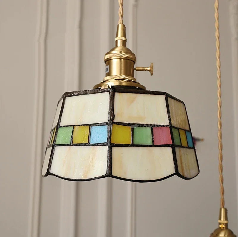 IWHD France Europe Style Stained Glass LED Pendant Light Fixtures