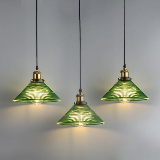 Suspension Green Stripe Glass Chandelier