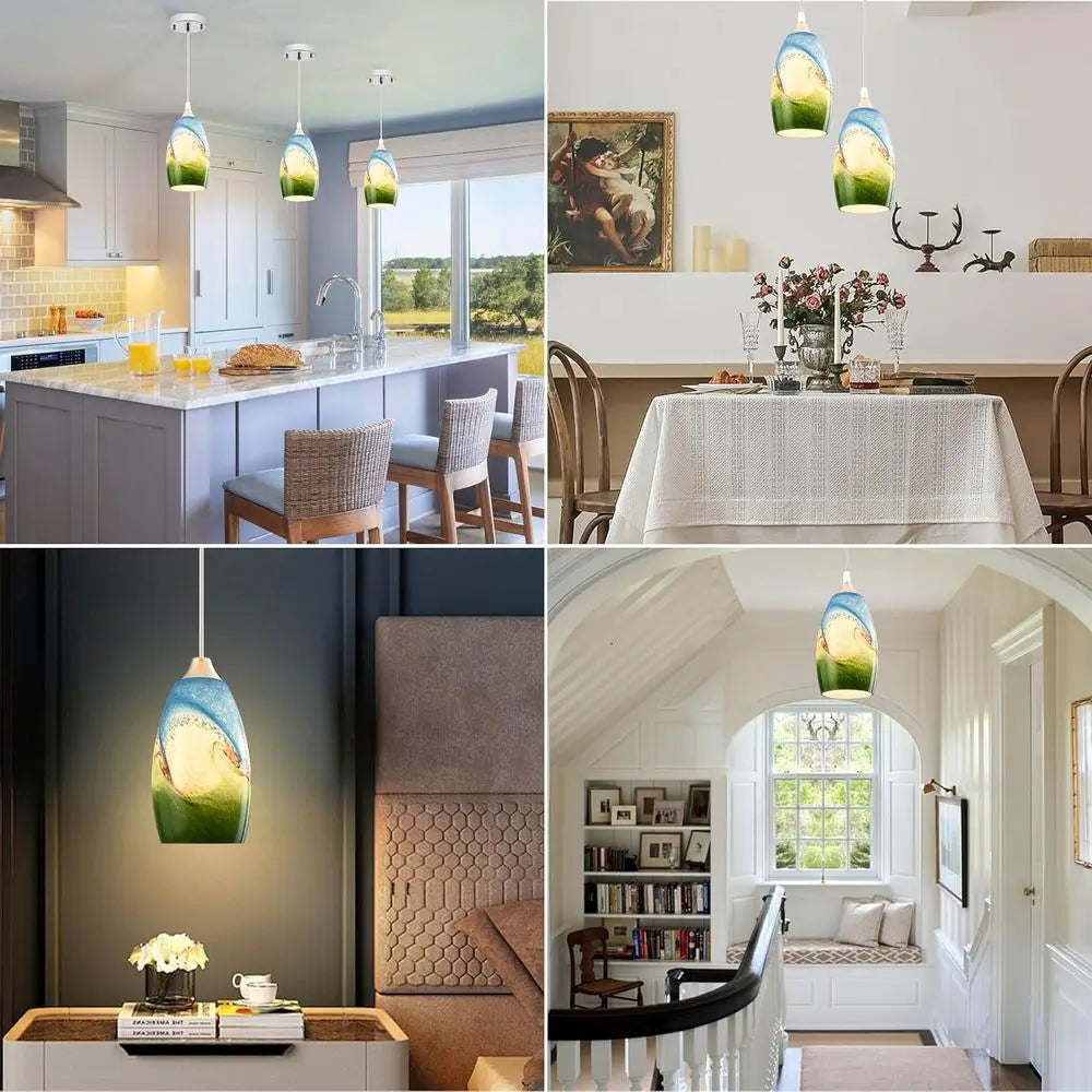 2 Pack Multi Color Glass Lamp Shade Oval Pendant Light Shade,Hand Blown Art Glass Cover Lamp Shade Replacement,Diamater 4", Heig - Adrianas Specialty Lamp Shades