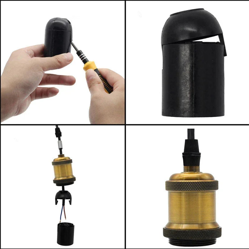 Vintage thread E27 ceramic plastic socket Edison Vintage lampshade bracket DIY lamp accessories aluminum lamp holder