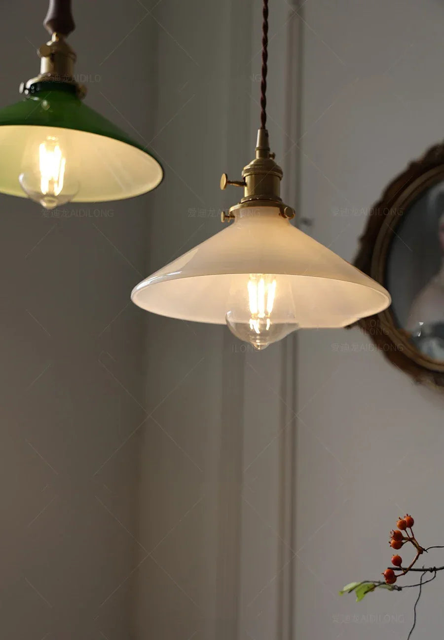 IWHD White Green Glass LED Pendant Lights Fixtures Copper Socket Wood Bedroom Living Room Stair Nordic Edison Handing Lamp