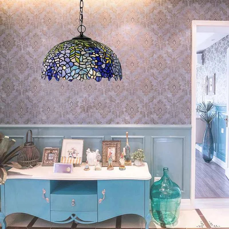 Tiffany Retro Pendant Light Stained Glass Wisteria Lamp Shade