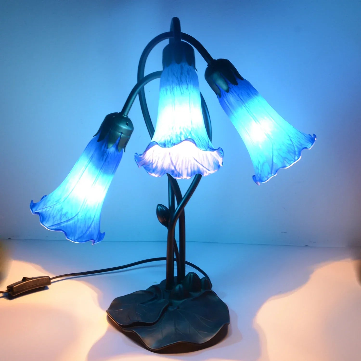 Pond Lily Lamp Shade Blue Glass Lampshade  4" Wide X 6" Tall X 1.5" Fitter Lighting Accessories - Adrianas Specialty Lamp Shades