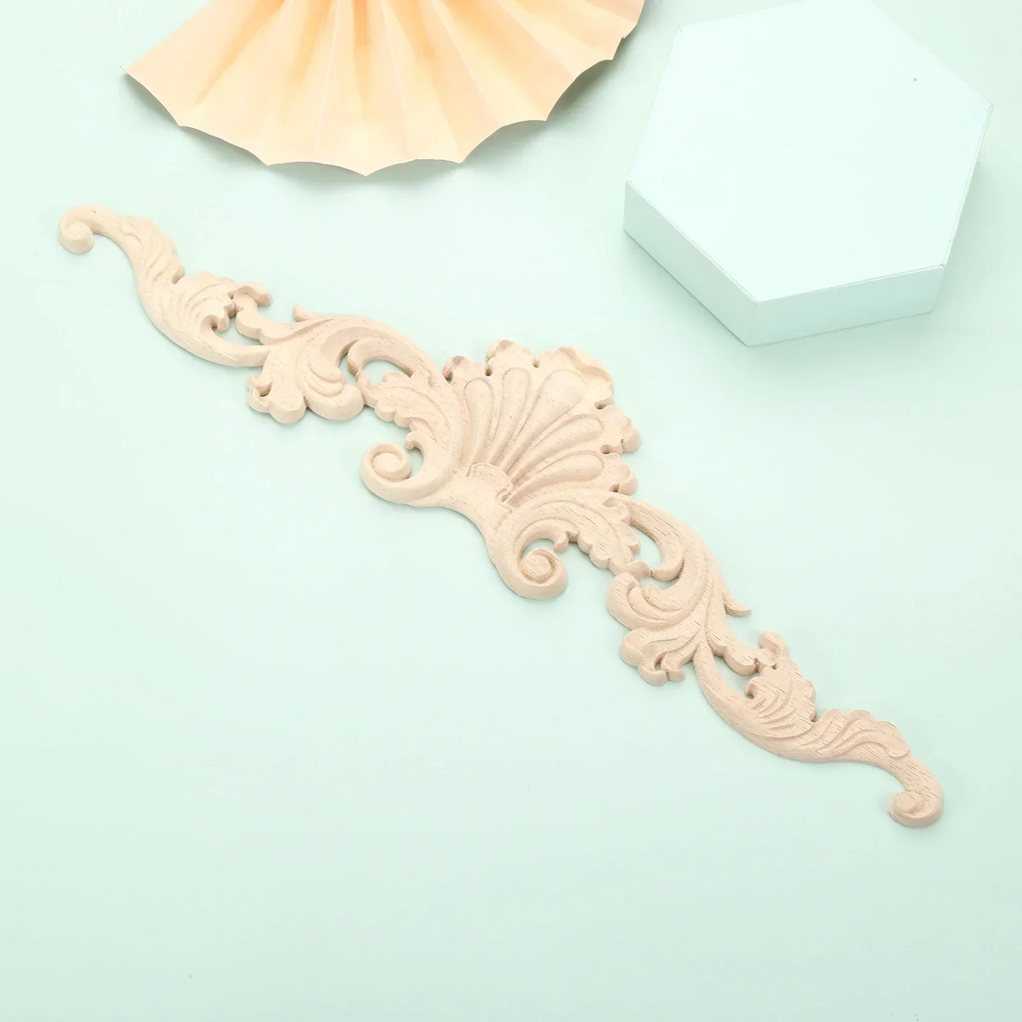 1Pc Crown Wooden Detal Strip Figurines Crafts Natural Floral Unpainted Wood Carved Corner Appliques Wall Door Furniture Decor
