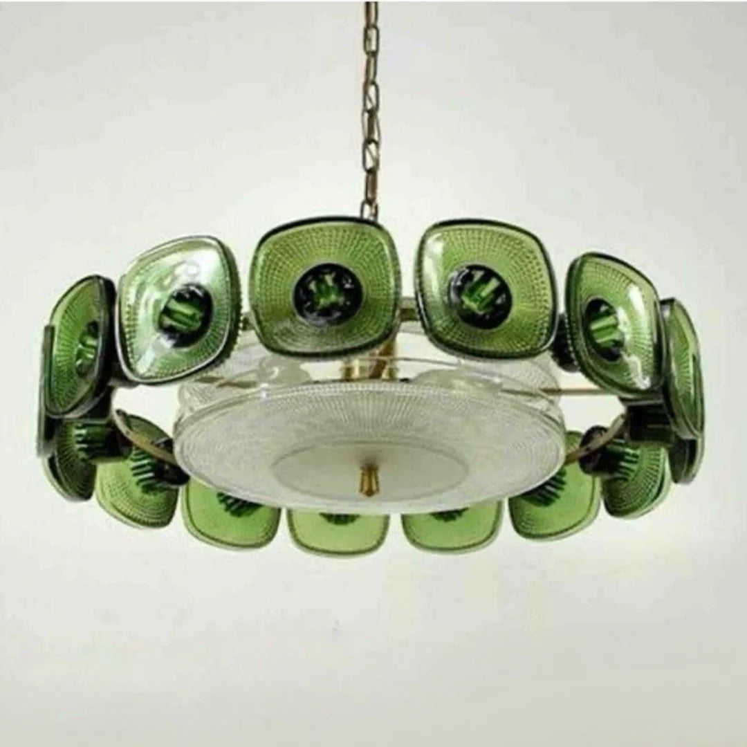 Vintage Glass Petal Chandelier for Living Room Dining Room French Green Cear Glass Hanging Pendant Chandelier Lights Bedroom - Adrianas Specialty Lamp Shades