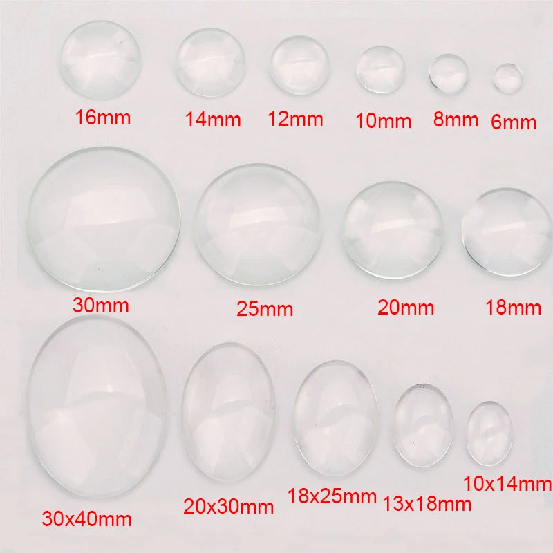 1pack Oval Round Glass Cabochon 30x40mm 6mm 8mm 10mm 12mm 18mm 20mm 25mm 30mm Transparent Clear Flatback Cameo Jewelry Making - Adrianas Specialty Lamp Shades