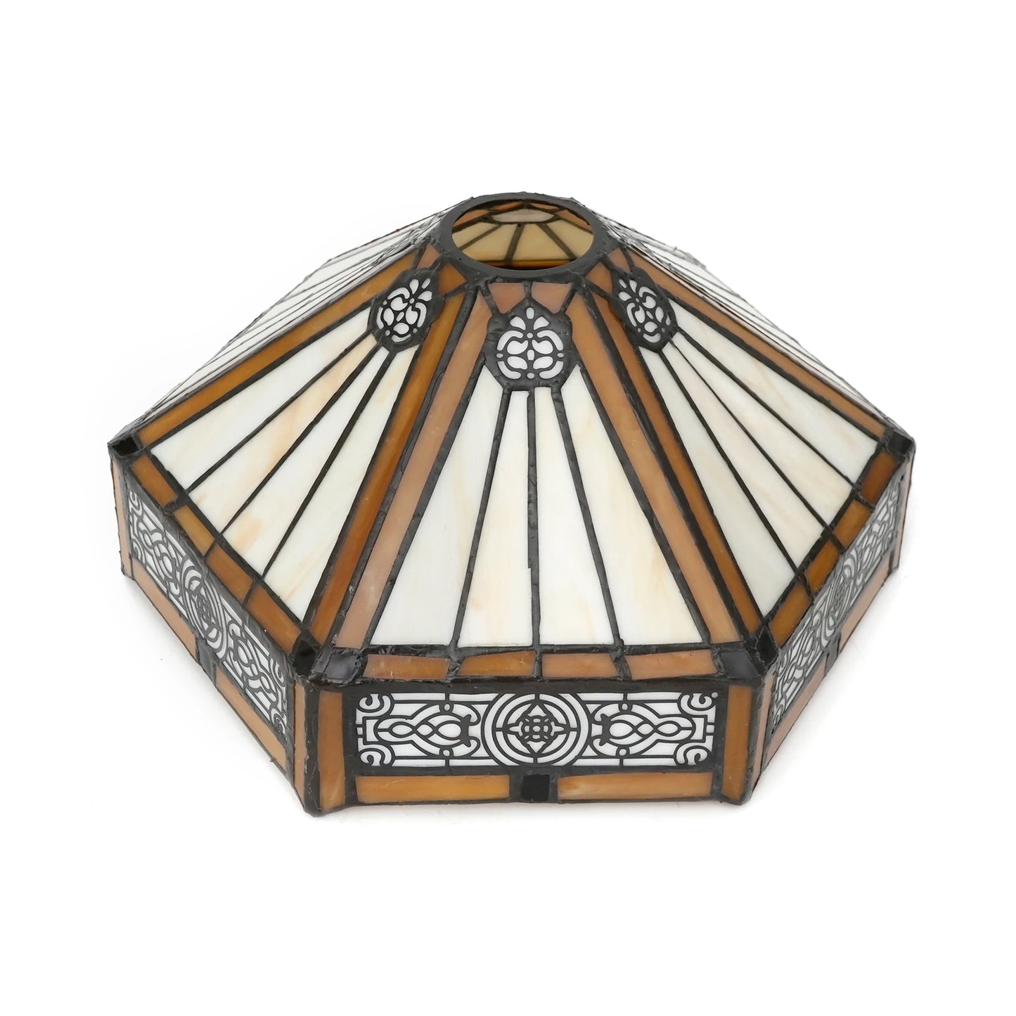 10" Brown Hexagon Stained Glass Lamp Shade - Vintage-Inspired Perfect for Pendant Floor Lamps